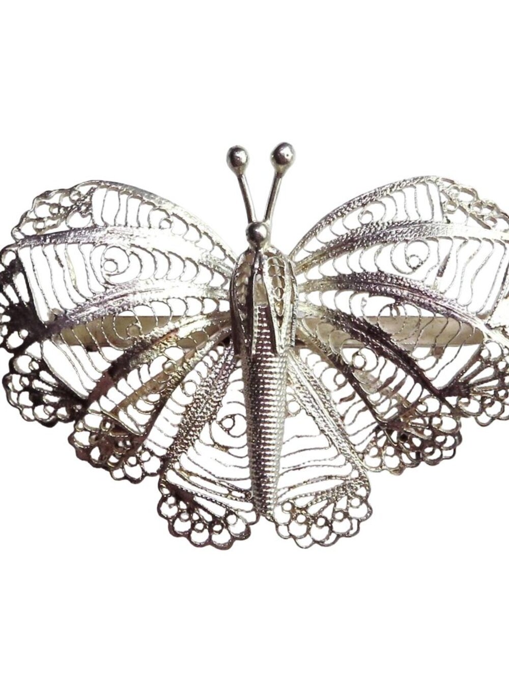 Vintage Sterling Silver Filigree Moth Butterfly Brooch Pin